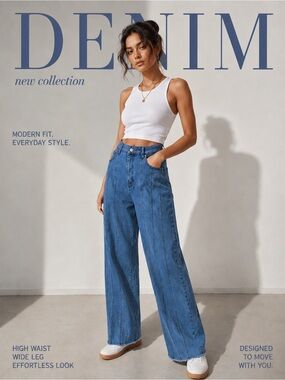 NWT Boutique Wide Leg Seam Detail Jeans High Rise Stretch Denim  Raw Hem ~XL